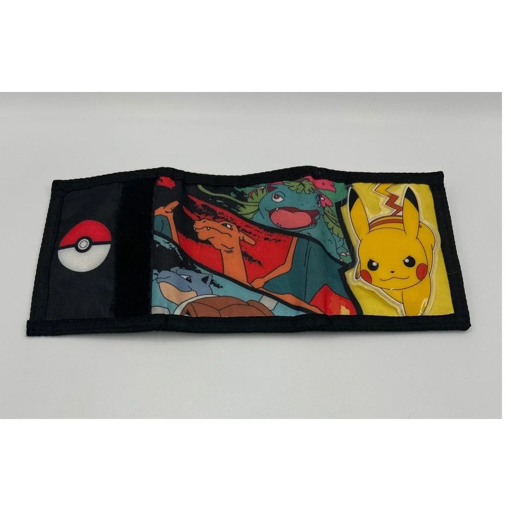 Pokemon Kids Trifold Nylon Wallet Pikachu Charizard Blastoise‎ Venusaur Black